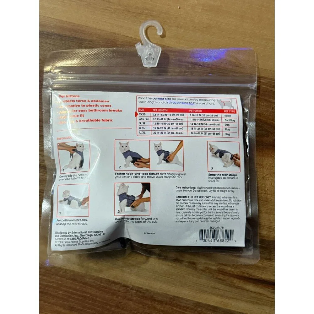 Well & Good Vet Surgery Recovery Suit To Protect Wounds & Skin KITTEN Cat XXXS